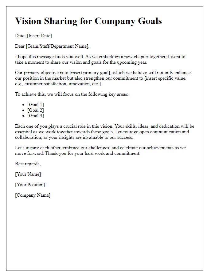 Letter template of vision sharing for company goals