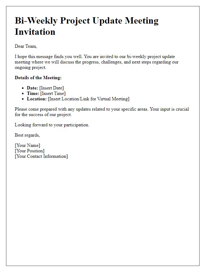 Letter template of bi-weekly project update invitation