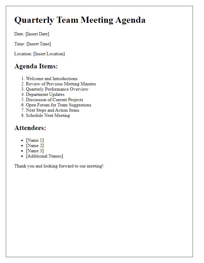 Letter template of quarterly team meeting agenda