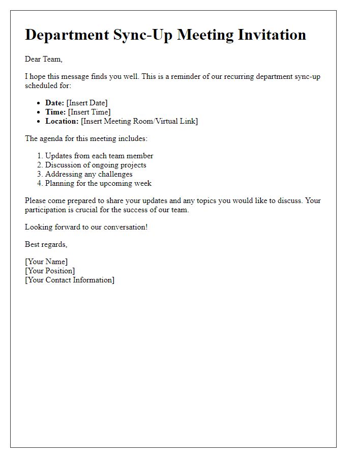 Letter template of recurring department sync-up