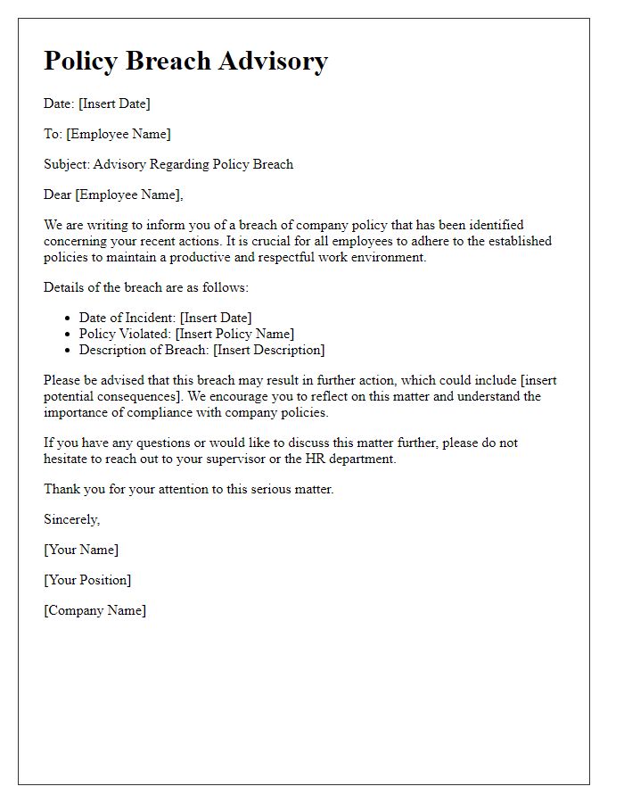 Letter template of Policy Breach Advisory