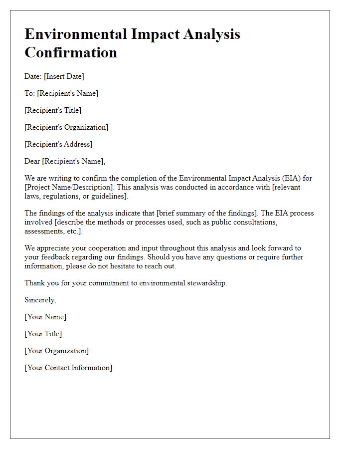 Letter template of environmental impact analysis confirmation