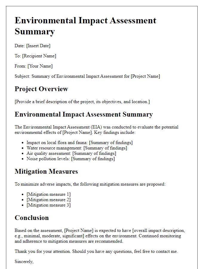 Letter template of environmental impact assessment summary