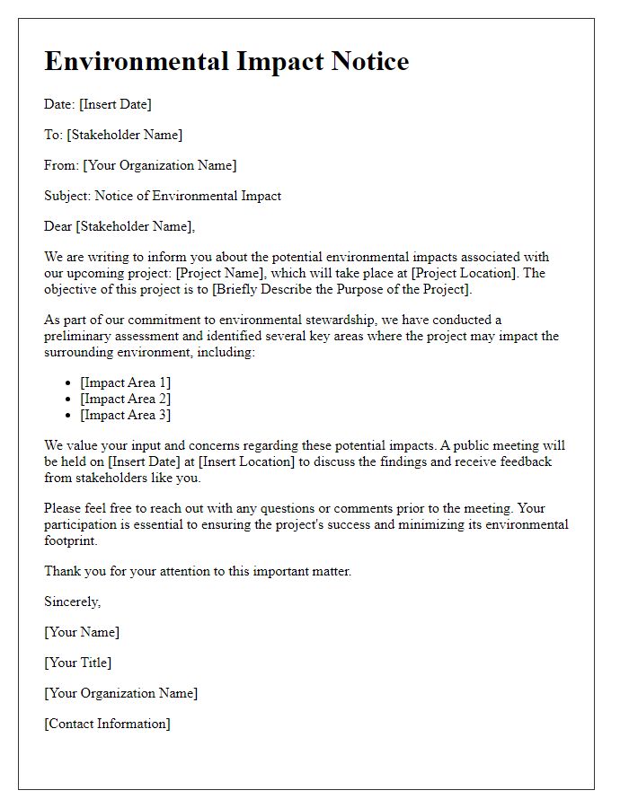 Letter template of environmental impact notice to stakeholders