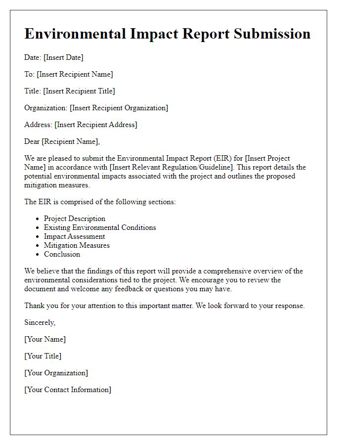 Letter template of environmental impact report submission