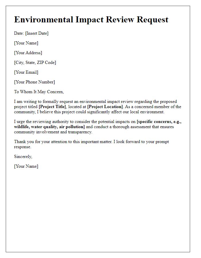 Letter template of environmental impact review request