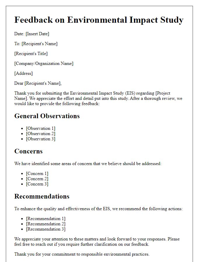 Letter template of environmental impact study feedback