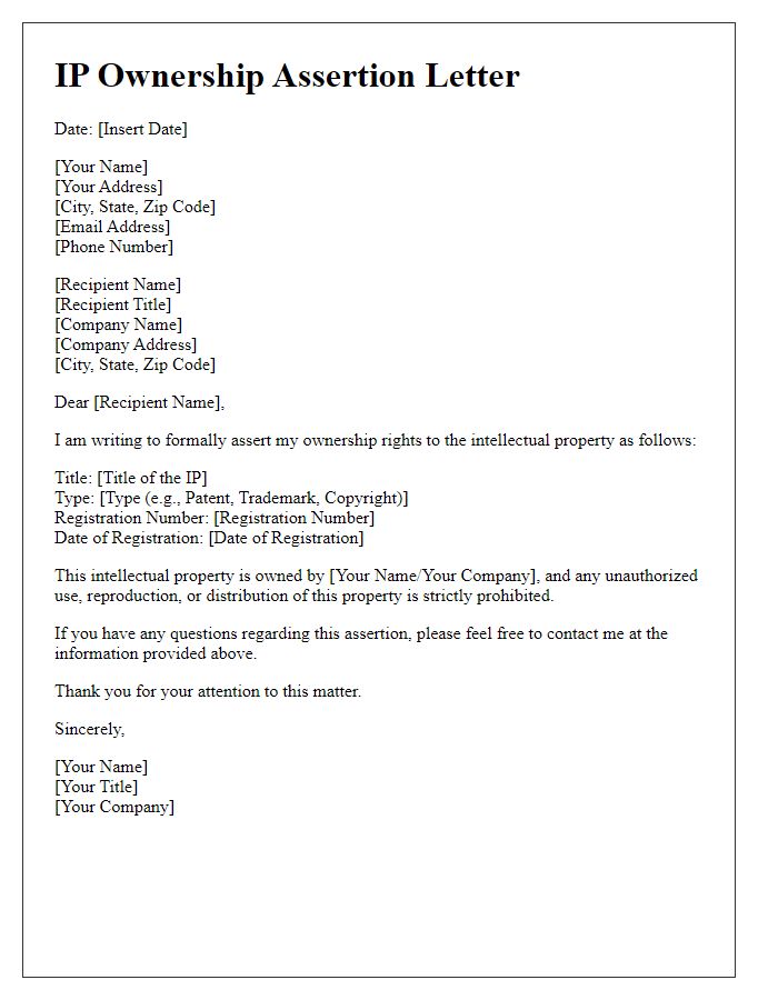 Letter template of IP ownership assertion.