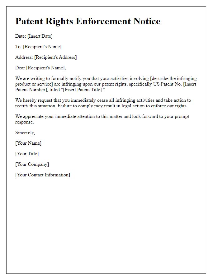 Letter template of patent rights enforcement.