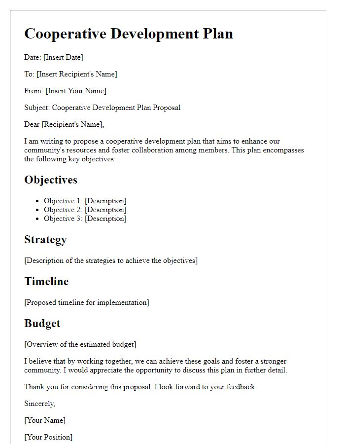 Letter template of cooperative development plan