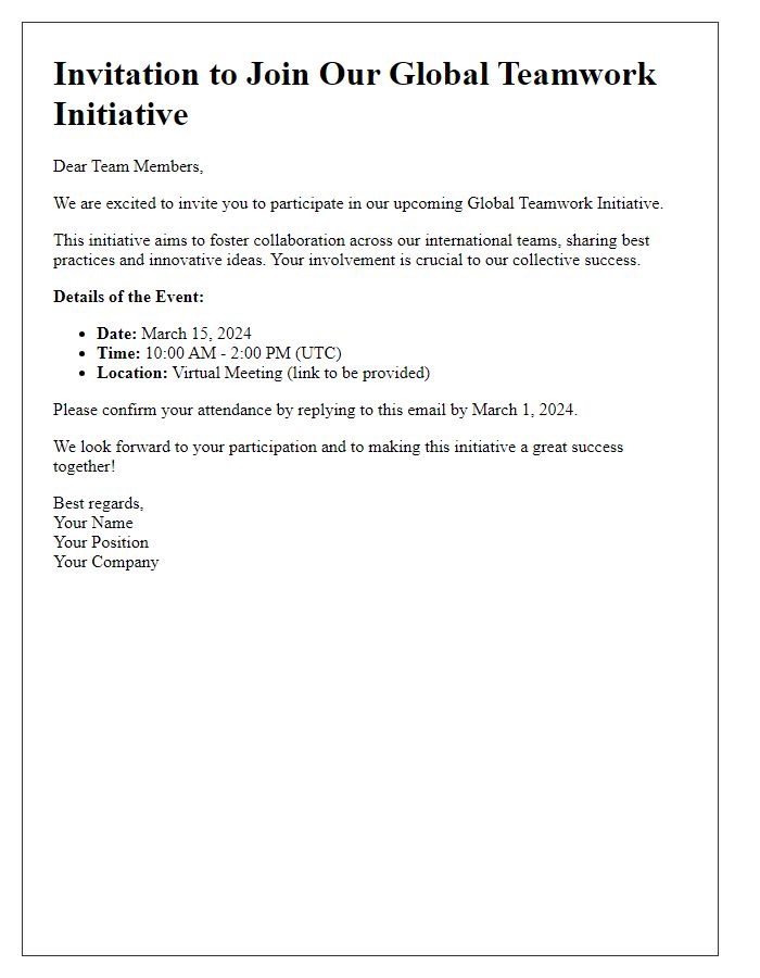 Letter template of global teamwork invitation