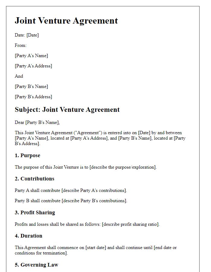 Letter template of joint venture agreement