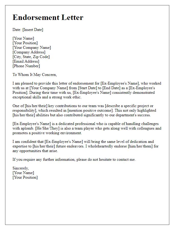 Letter template of an endorsement for an ex-employee