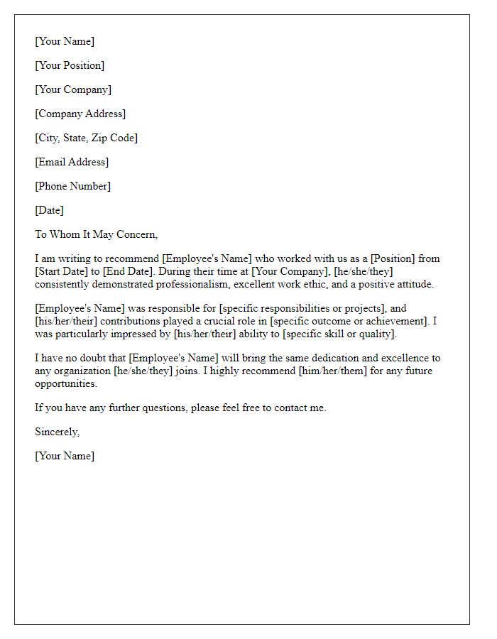 Letter template of a short recommendation for an ex-employee