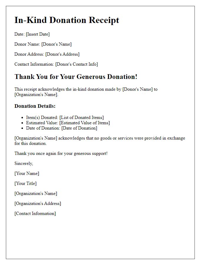 Letter template of in-kind donation receipt