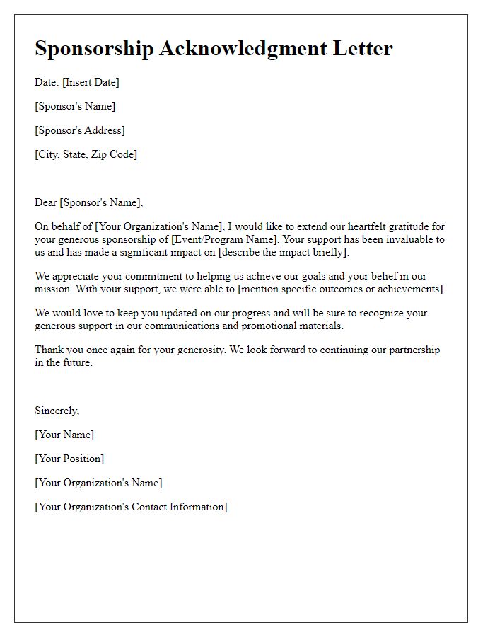 Letter template of sponsorship acknowledgment letter