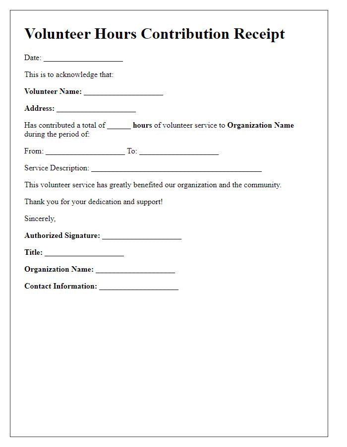 Letter template of volunteer hours contribution receipt