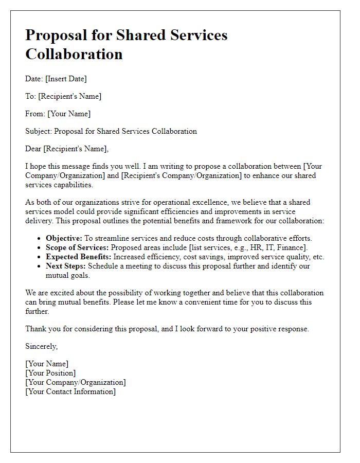 Letter template of shared services collaboration proposal