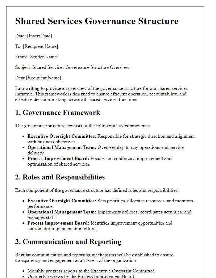 Letter template of shared services governance structure