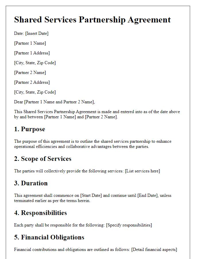 Letter template of shared services partnership agreement