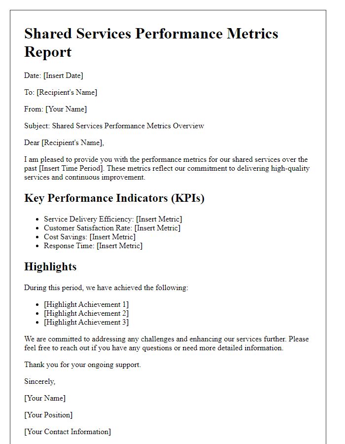 Letter template of shared services performance metrics