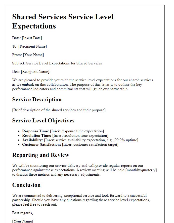 Letter template of shared services service level expectations