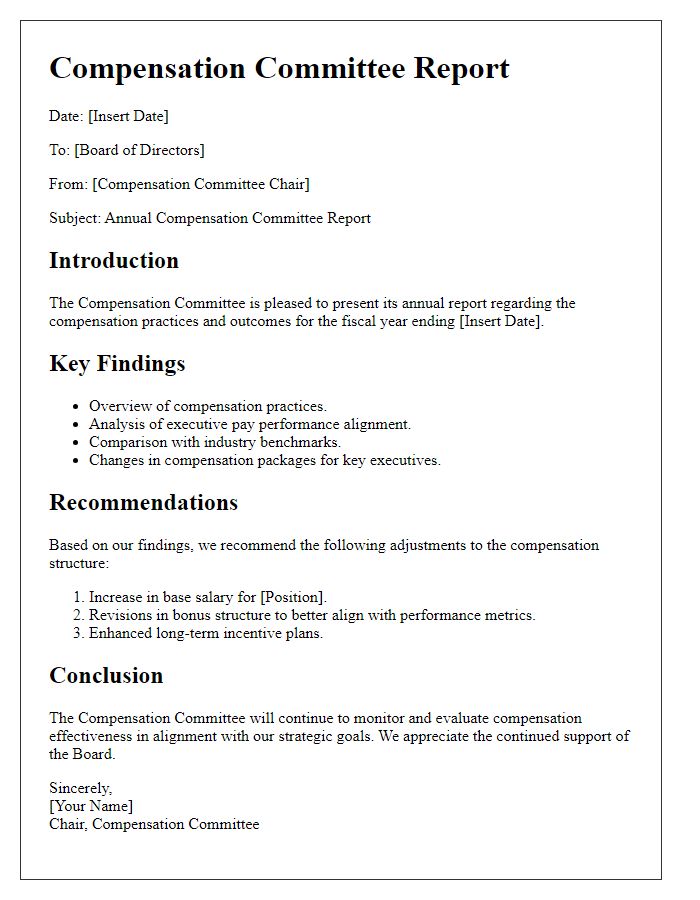 Letter template of compensation committee report