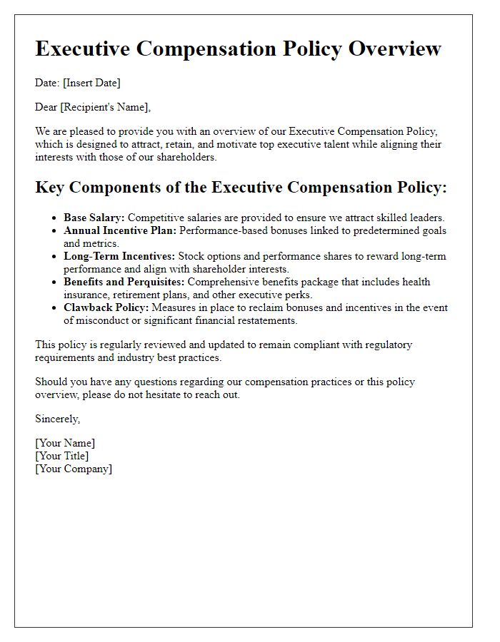 Letter template of executive compensation policy overview