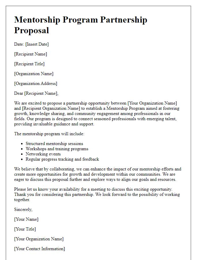 Letter template of mentorship program partnership proposal for organizations.