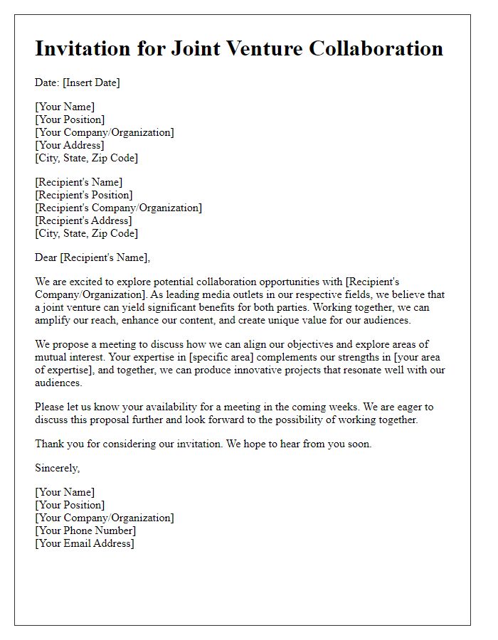 Letter template of joint venture invitation for media outlet collaboration