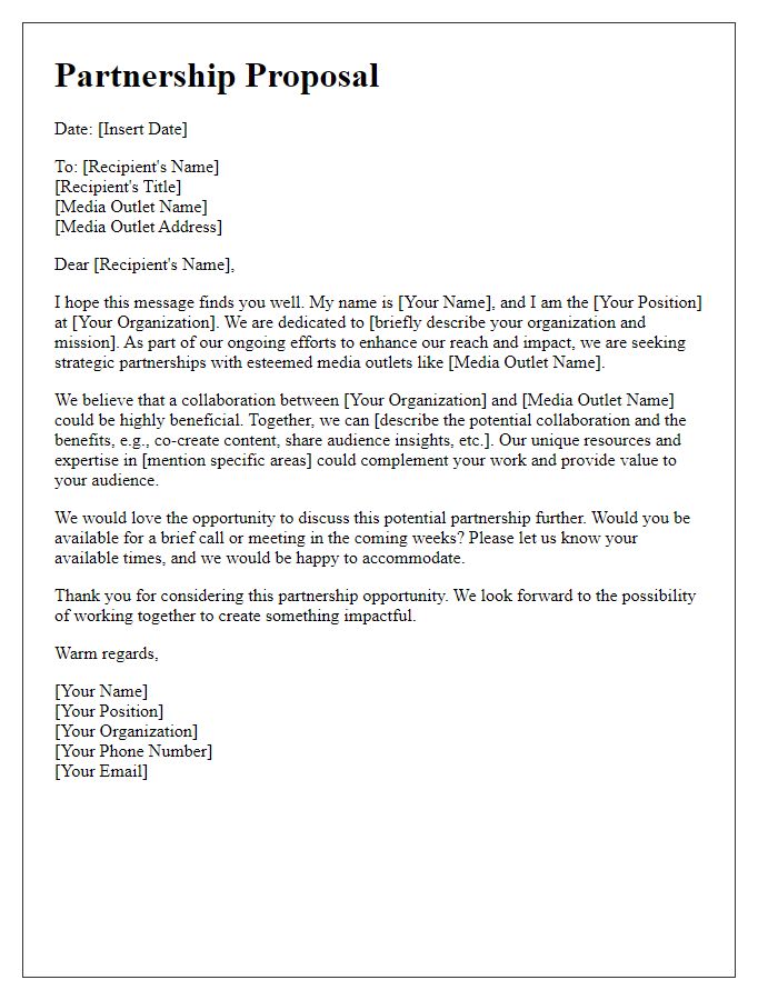 Letter template of strategic partnership outreach for media outlets