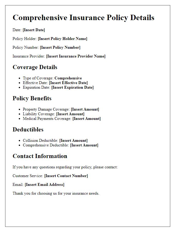 Letter template of comprehensive insurance policy details