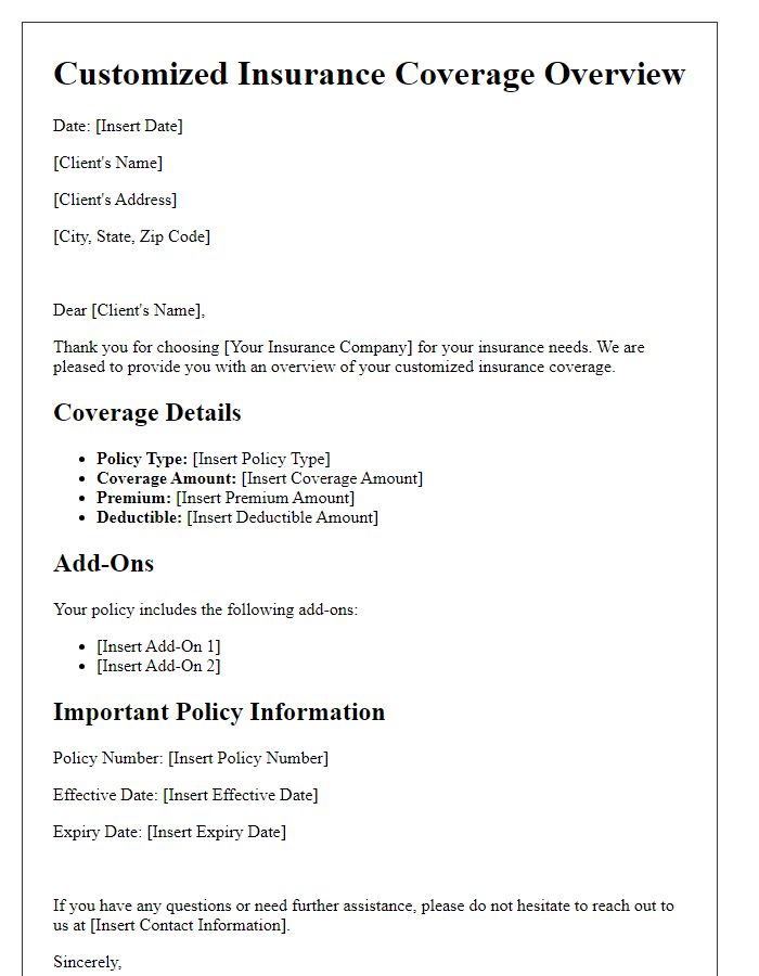 Letter template of customized insurance coverage overview