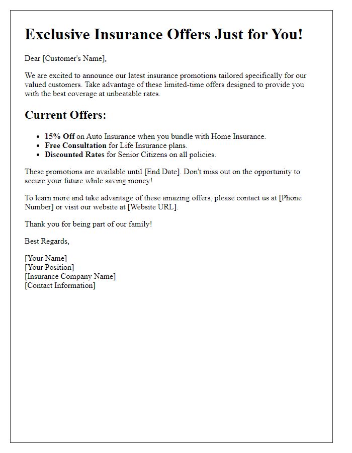 Letter template of special insurance offers and promotions