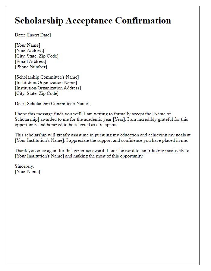 Letter template of scholarship acceptance confirmation