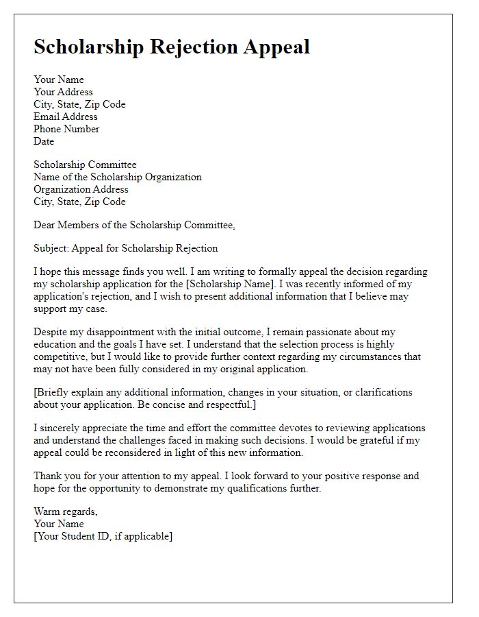 Letter template of scholarship rejection appeal