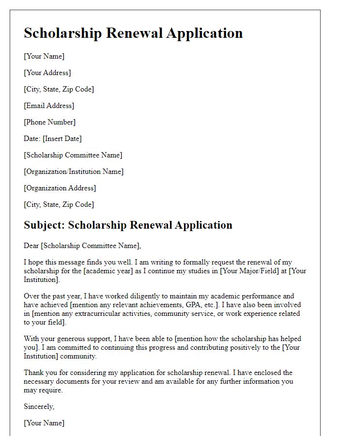 Letter template of scholarship renewal application