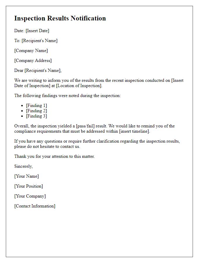 Letter template of inspection results notification.