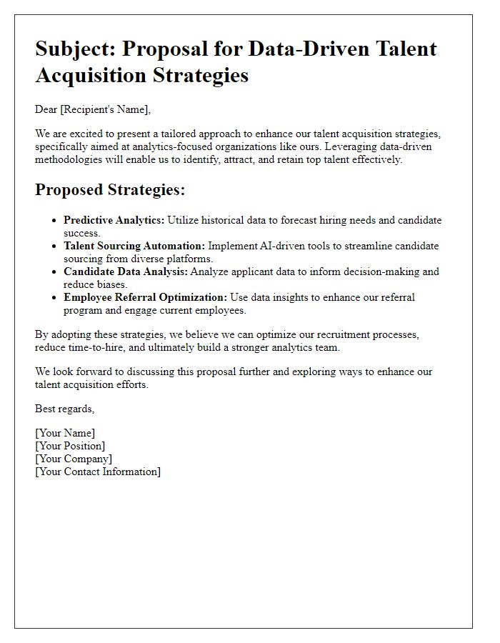 Letter template of data-driven talent acquisition strategies for analytics-focused organizations.