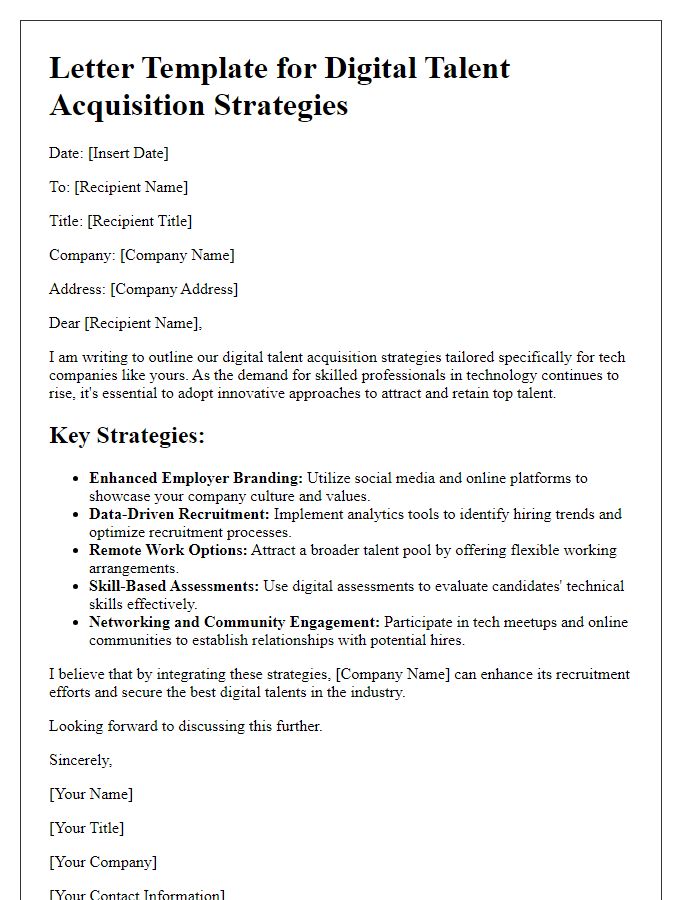 Letter template of digital talent acquisition strategies for tech companies.