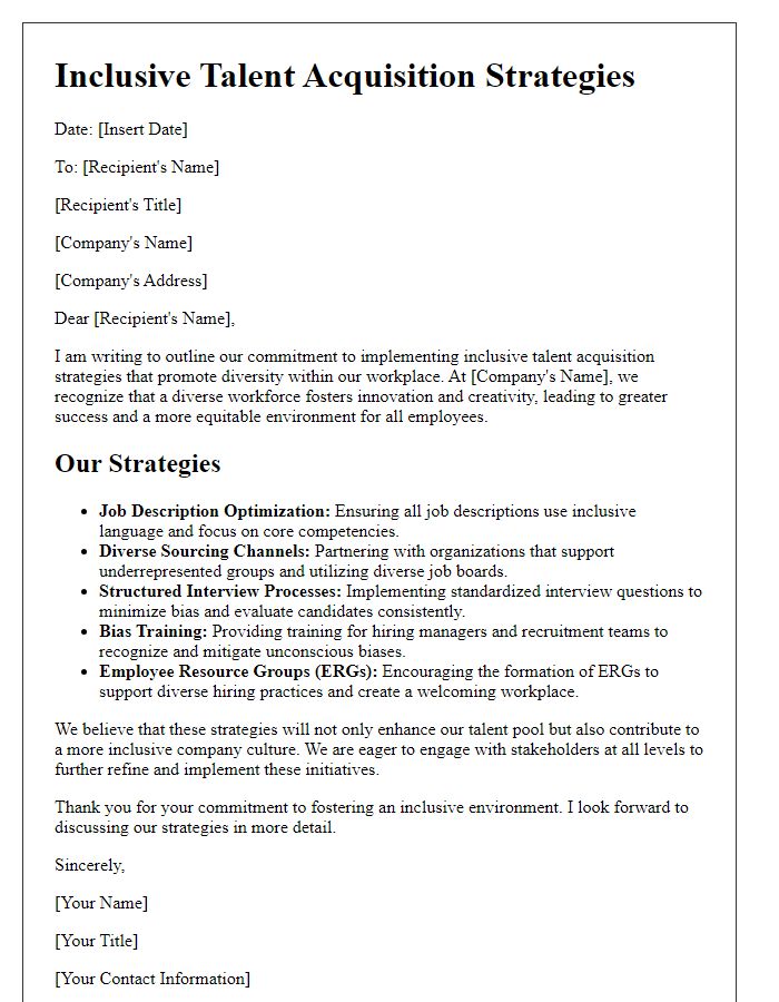 Letter template of inclusive talent acquisition strategies for diverse workplaces.