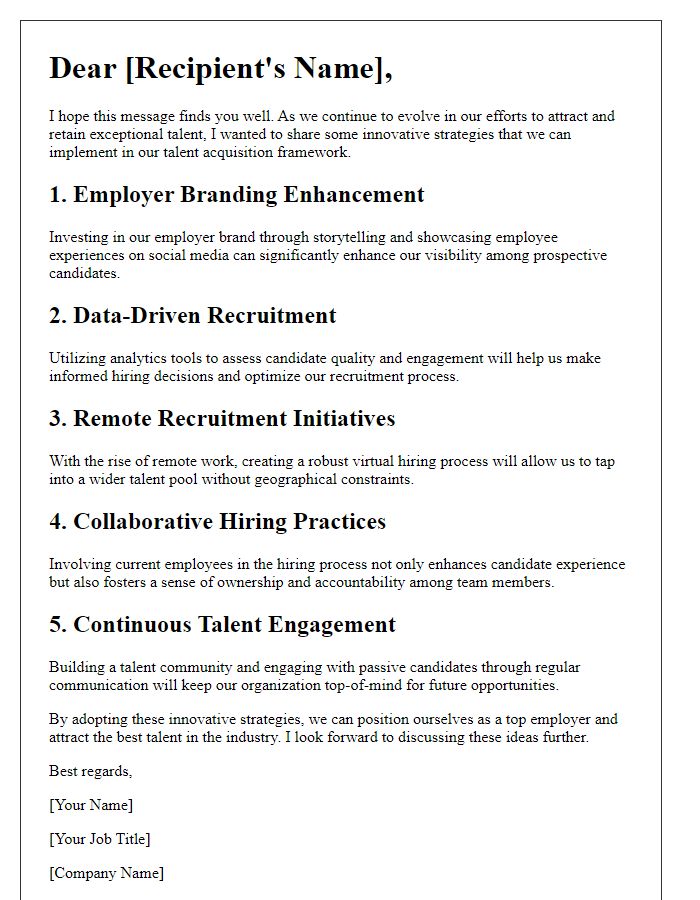 Letter template of innovative talent acquisition strategies for large enterprises.