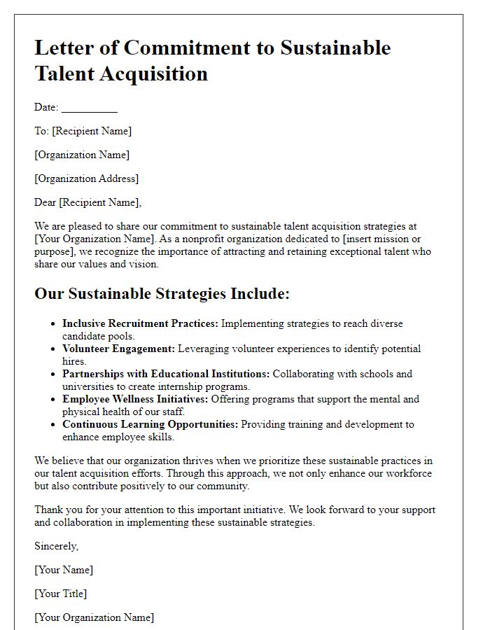 Letter template of sustainable talent acquisition strategies for nonprofit organizations.