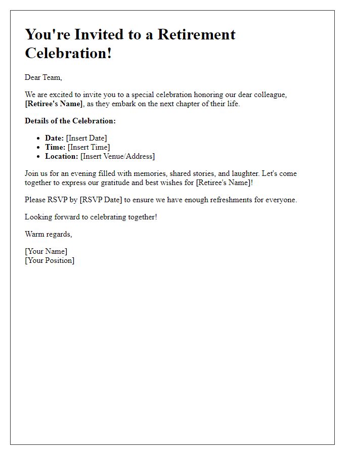 Letter template of retirement celebration invitation for colleagues