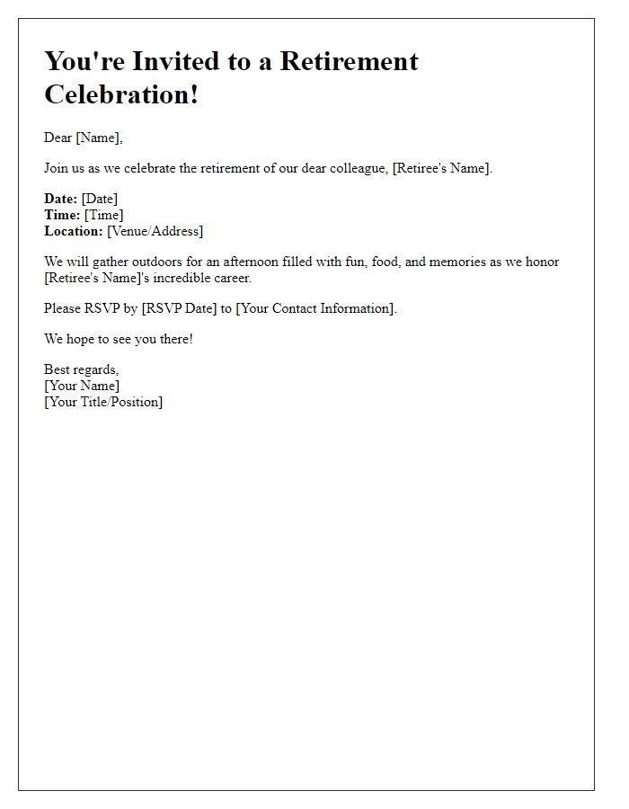 Letter template of retirement celebration invitation for an outdoor event