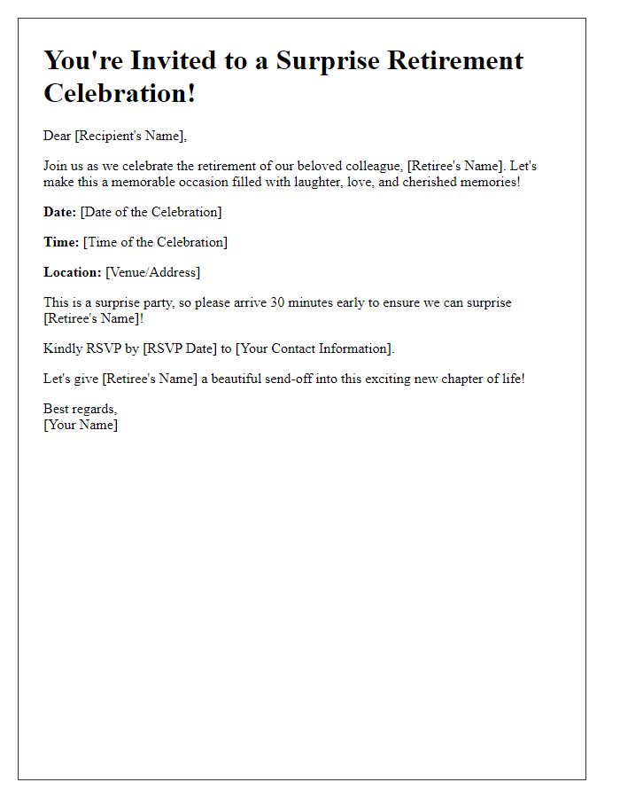 Letter template of retirement celebration invitation for a surprise party