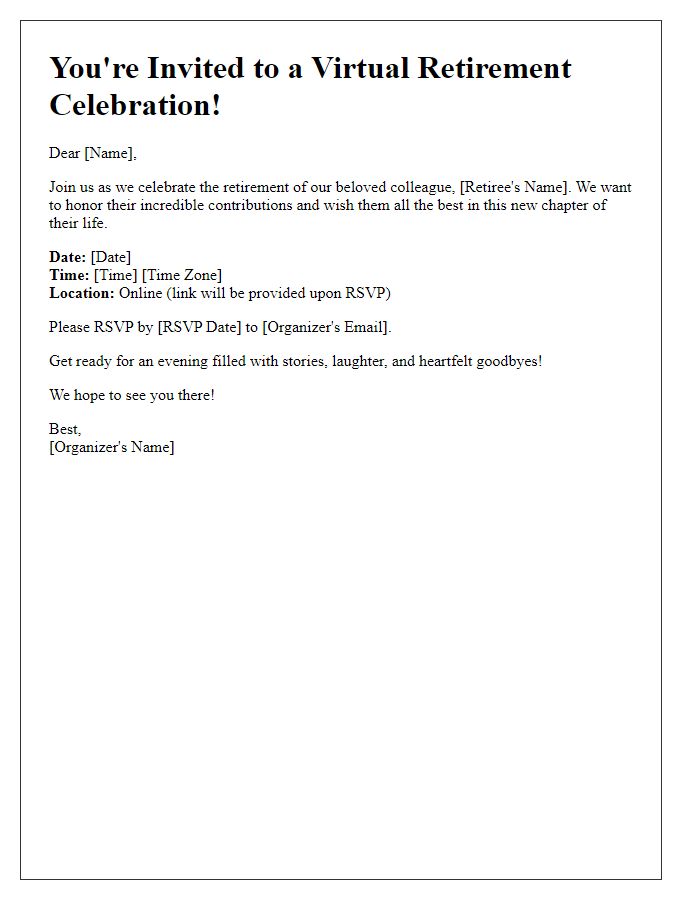 Letter template of retirement celebration invitation for a virtual gathering