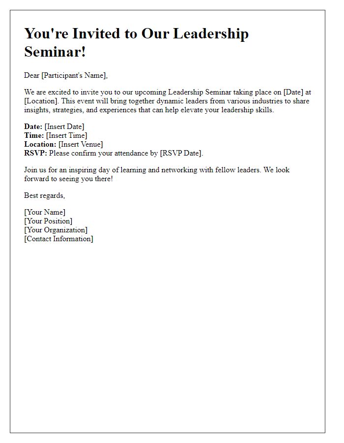 Letter template of invitation to leadership seminar participants