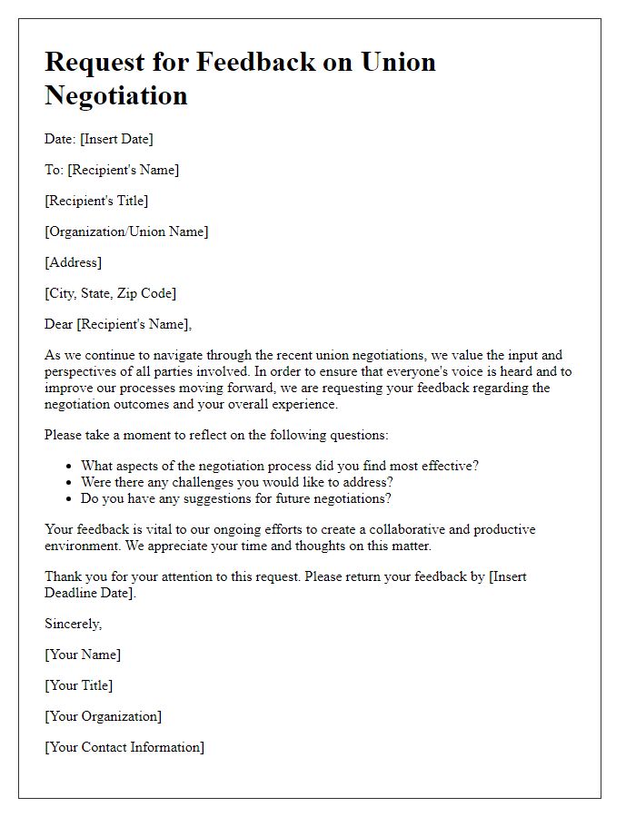 Letter template of union negotiation feedback request