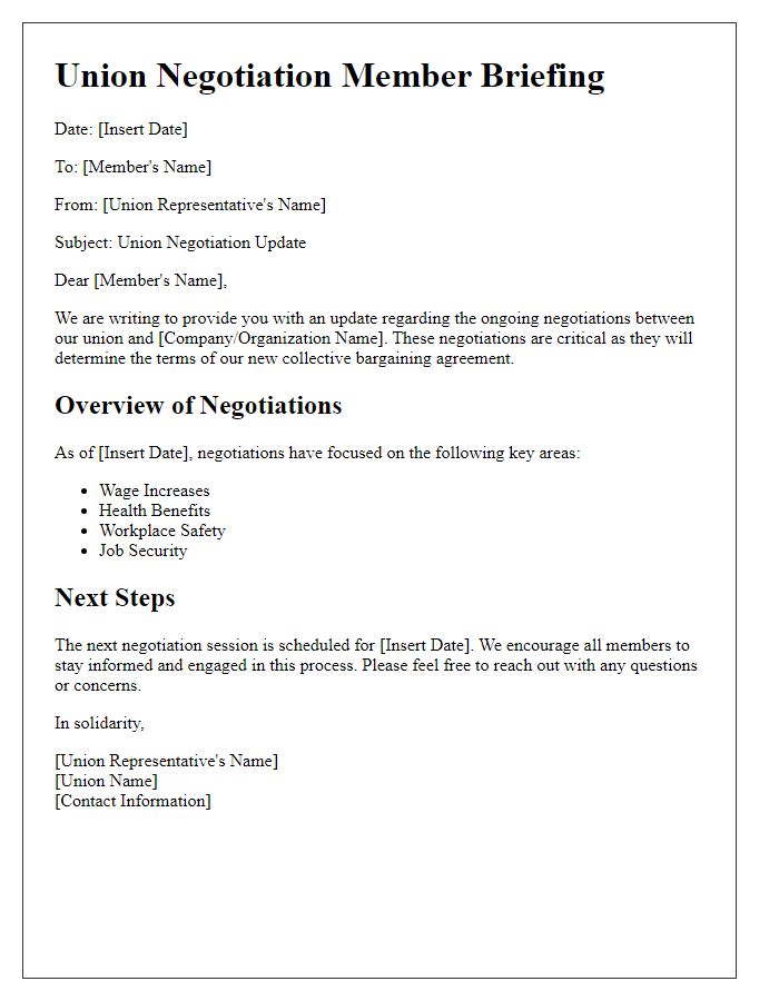 Letter template of union negotiation member briefing